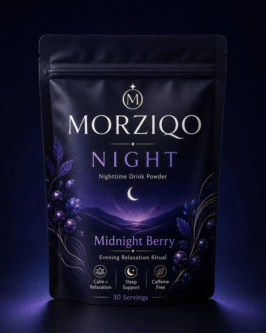 MORZIQO Night pouch — Midnight Berry nighttime drink powder, 30 servings